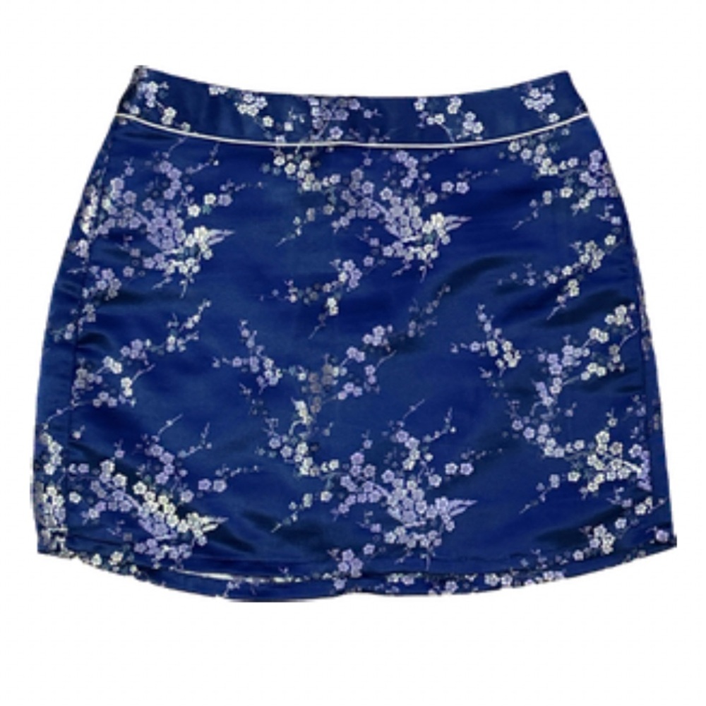 Silky Blue and white floral mini skirt